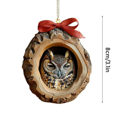Christmas Cartoon Owl Hanging Pendants Ornament 2D Acrylic Christmas Tree Forest Animal Pendants Home Christmas Ornaments ﻿