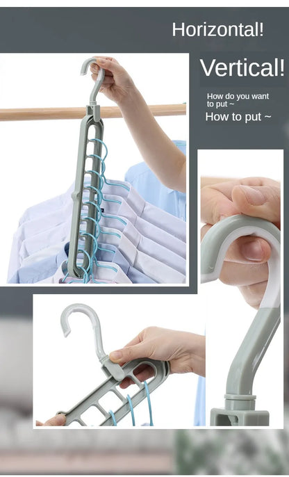 2 ou 4 Peças – Cabide Multifuncional Dobrável e Reutilizável | Suporte com Nove Orifícios para Organização de Roupas | Cabide em Plástico para Uso Doméstico – Vermelho & Verde