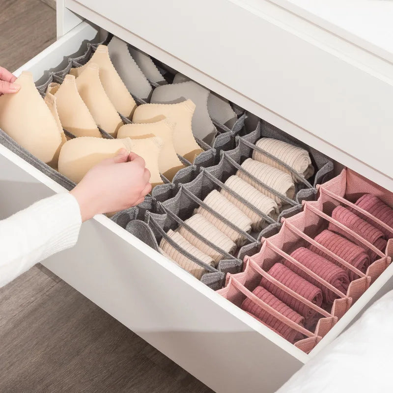 Organizador de Gavetas para Meias e Roupa Interior | Caixa Separadora com 7 Divisórias | Organizador Dobrável para Sutiãs, Calças e Jeans | Ideal para Quarto, Roupeiro e Dormitório