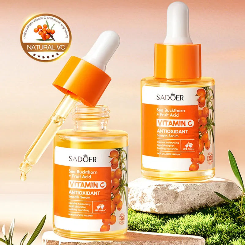 Suero de vitamina C de espino amarillo SADOER: antioxidante, iluminador, hidratante, esencia suave, piel radiante (30 ml)