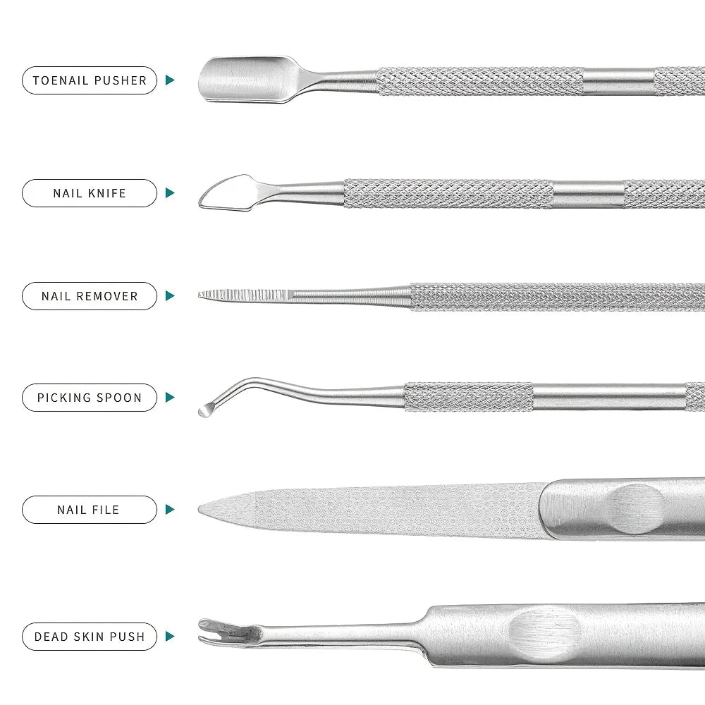 Kit Manicure e Pedicure Aço Inoxidável Profissional - Ferramentas Completas para Cuidado de Unhas