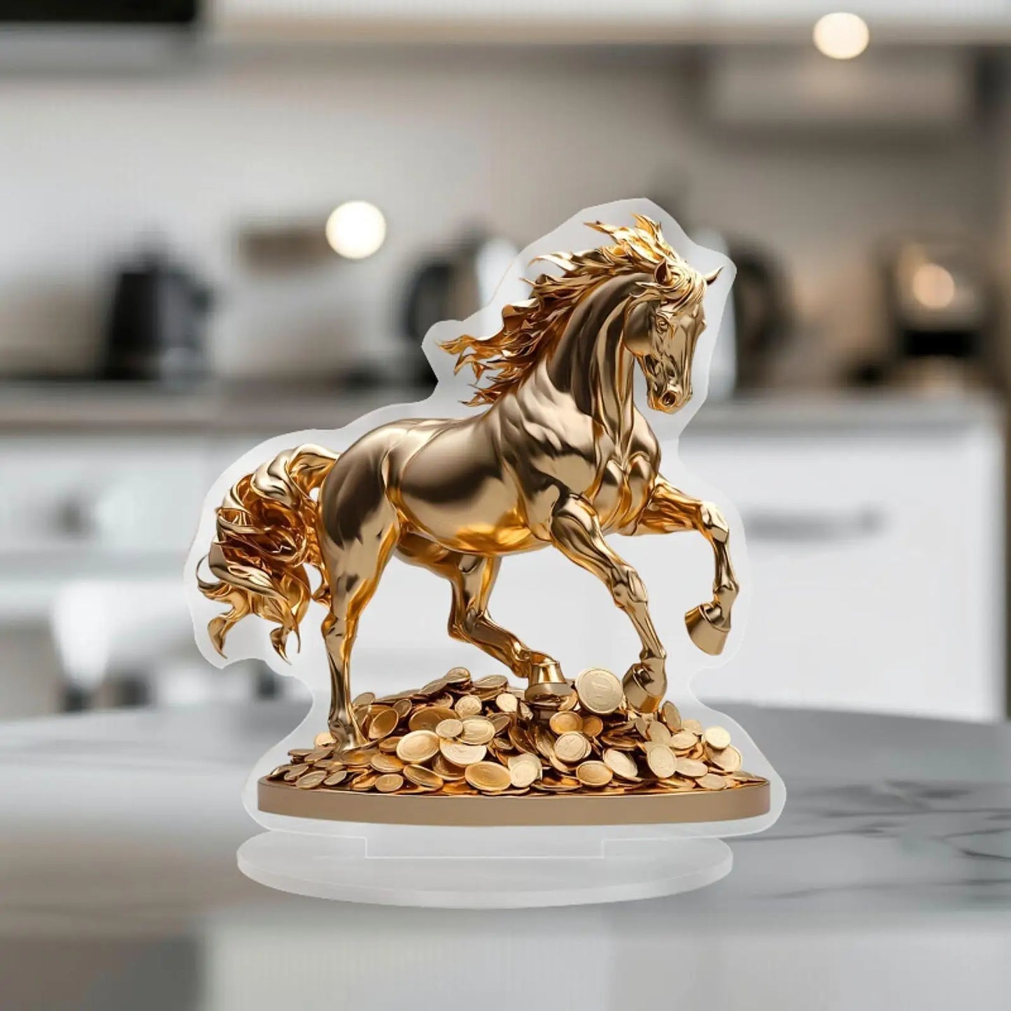 Estatueta Cavalo 2D Plana Acrílico Impermeável - Escultura Decorativa Mesa Escritório Lareira