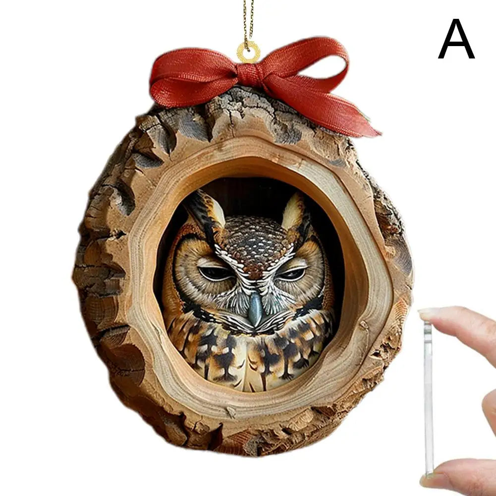 Christmas Cartoon Owl Hanging Pendants Ornament 2D Acrylic Christmas Tree Forest Animal Pendants Home Christmas Ornaments ﻿