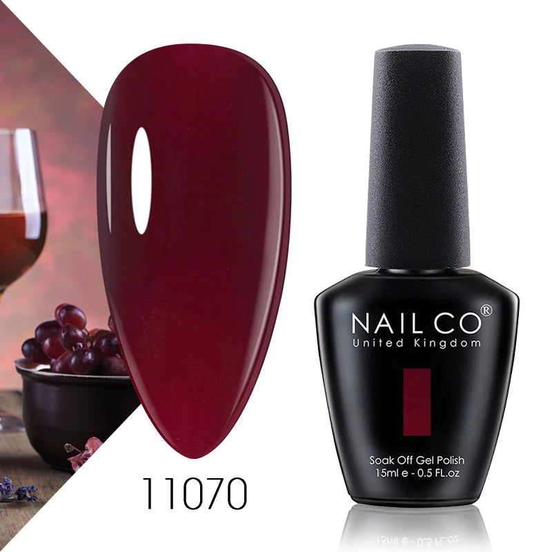 NAILCO Gel Nail Polish 15ml Dark Red Series – UV Glitter Colors Professional Semi-Permanent Manicure