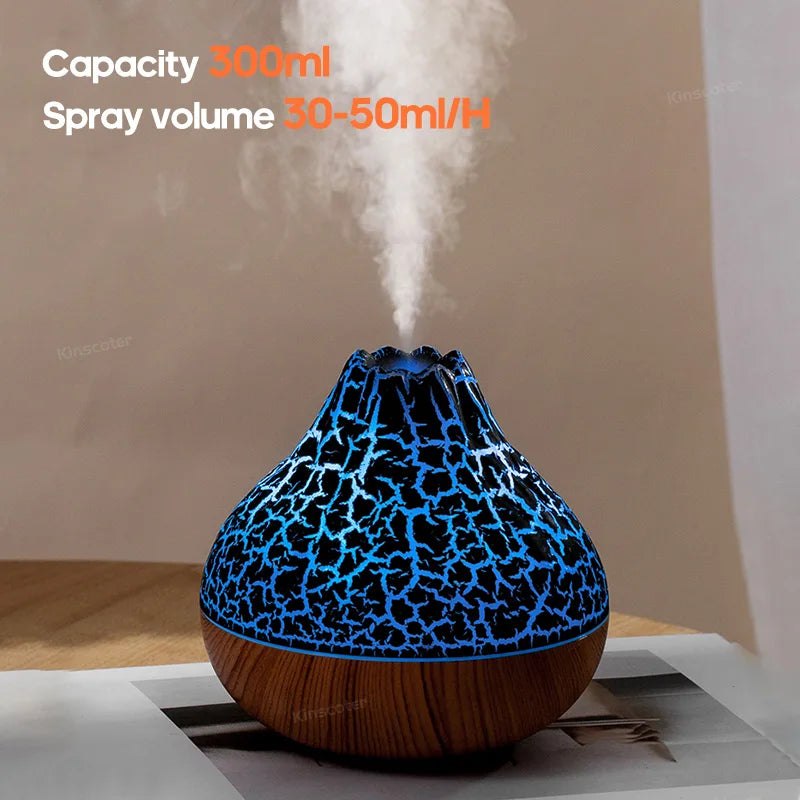 Volcano Humidifier 300ml with 7 LED Colors - USB Aromatherapy Diffuser for Home and Office