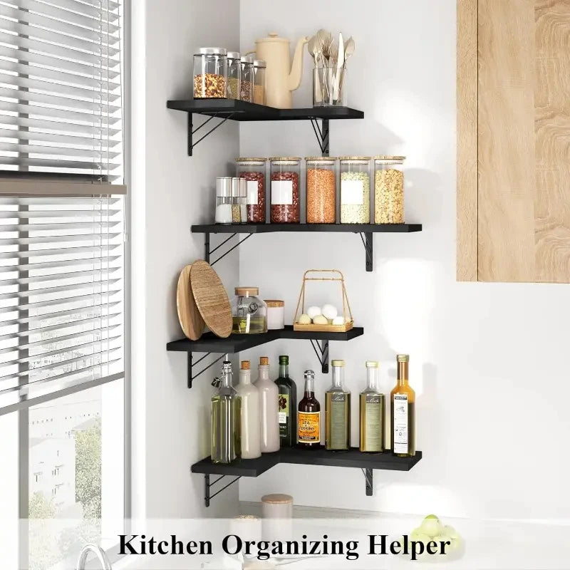 Prateleiras de Canto Flutuantes em Madeira | Design Moderno para Parede | Decoração e Arrumação