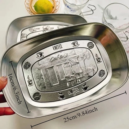 Tabuleiro Vintage Americano Metal Inox – Bandeja Servir Jantar Lanche Fruta Café Piquenique