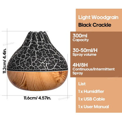 Volcano Humidifier 300ml with 7 LED Colors - USB Aromatherapy Diffuser for Home and Office