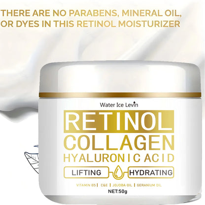 Crema hidratante con retinol y colágeno: antiarrugas, con vitamina C y E, reafirmante, reafirmante, piel joven, hidratación duradera, 50 g