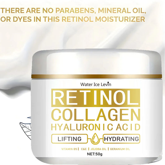 Crema hidratante con retinol y colágeno: antiarrugas, con vitamina C y E, reafirmante, reafirmante, piel joven, hidratación duradera, 50 g
