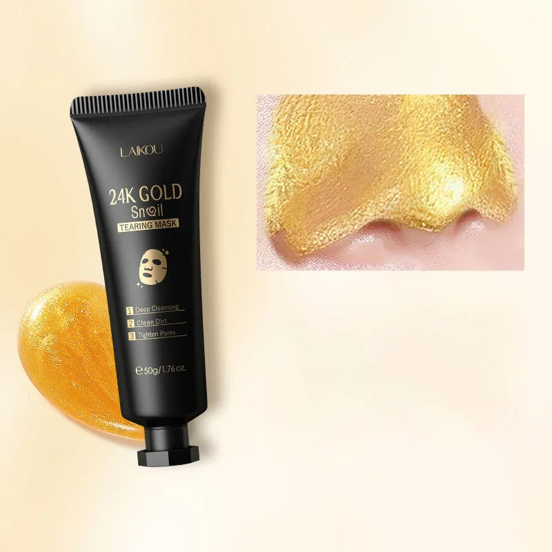 Mascarilla de caracol LAIKOU con oro de 24 quilates (50 g): limpieza profunda, elimina puntos negros, reafirma e ilumina.