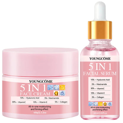 Kit Sérum Creme 5 em 1 Anti-Idade - Clareamento Rugas Firmeza Poros Hidratação Facial