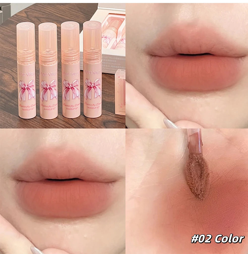Conjunto de Batons Mate 6 Peças - Kit Maquilhagem Lábios Veludo Nude com Blush e Colar Presente
