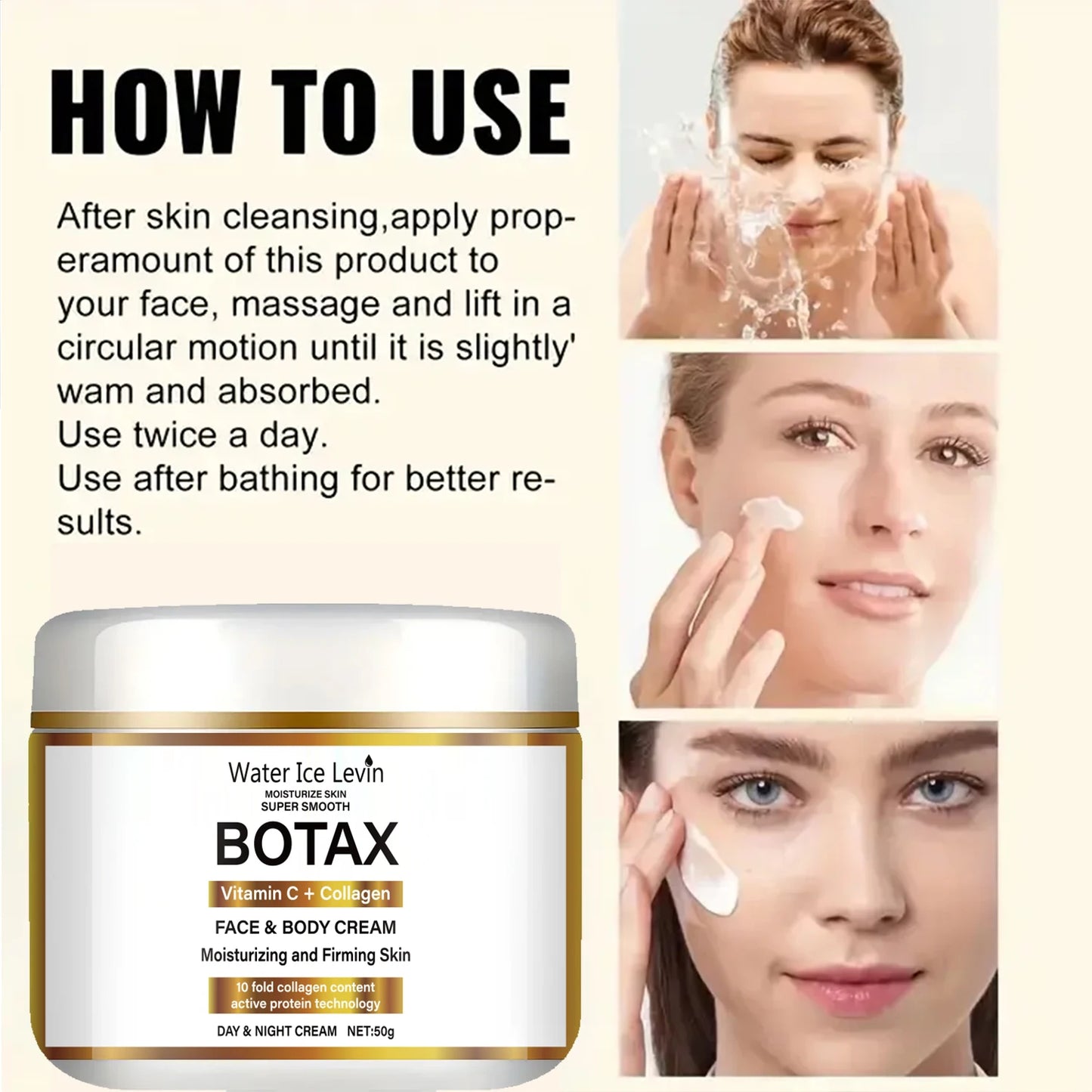 Crema reafirmante de colágeno con niacinamida, crema facial hidratante, día y noche, con vitamina C, para piel sensible.