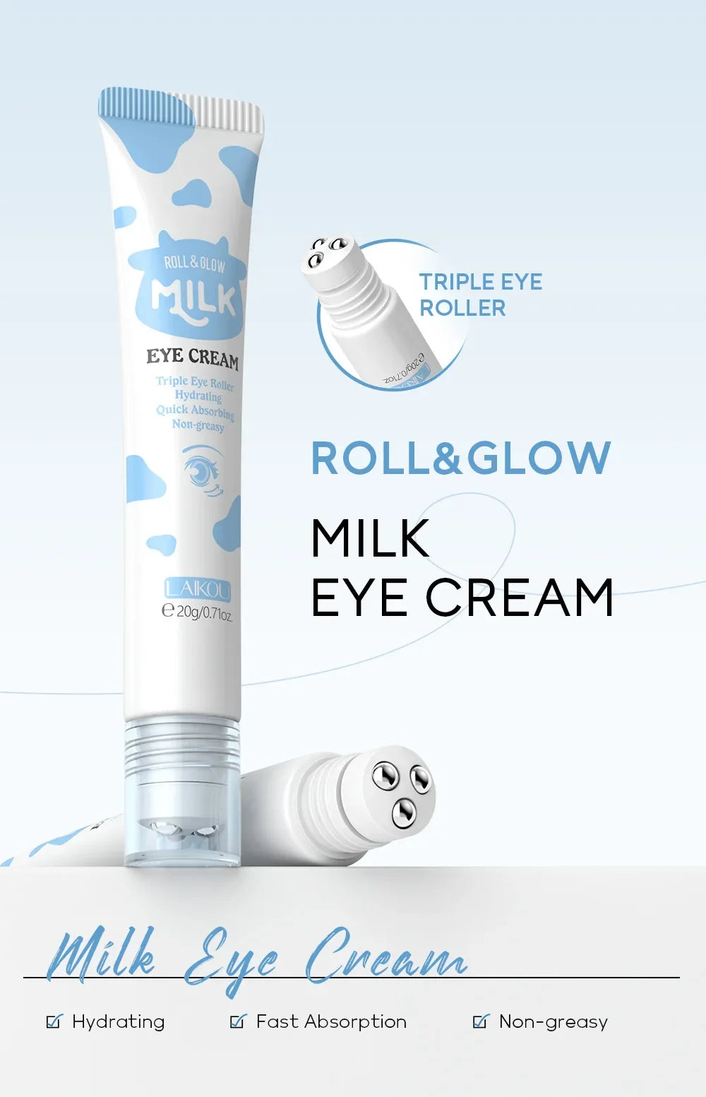 Crema de ojos LAIKOU Milk Eye Cream 20 g: ojeras, bolsas, reafirma, reduce la hinchazón, hidrata el contorno de ojos.