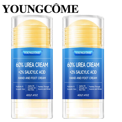 Crema para pies con urea al 60 % y ácido salicílico al 2 %, máxima potencia, hidratante, ácido hialurónico y árbol de té.