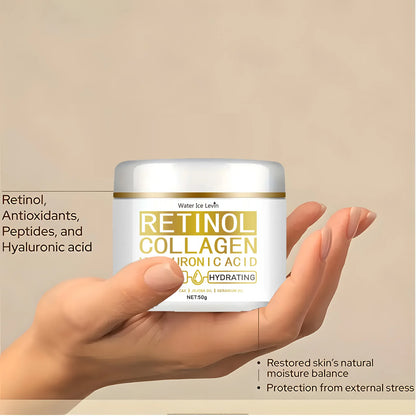 Crema hidratante con retinol y colágeno: antiarrugas, con vitamina C y E, reafirmante, reafirmante, piel joven, hidratación duradera, 50 g