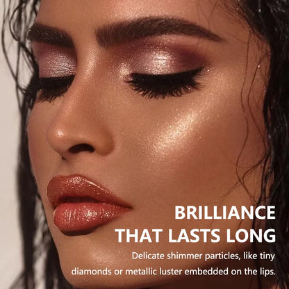 Labial de terciopelo rosa perlado con purpurina: metálico, resistente al agua, de larga duración, acabado mate, diamante brillante.