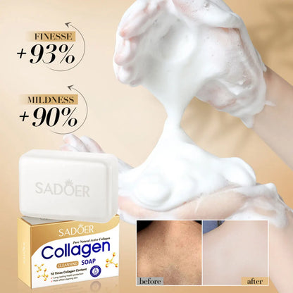 Jabón de colágeno artesanal (100 g): limpieza profunda, suave e hidratante para rostro y cuerpo con fragancia duradera.
