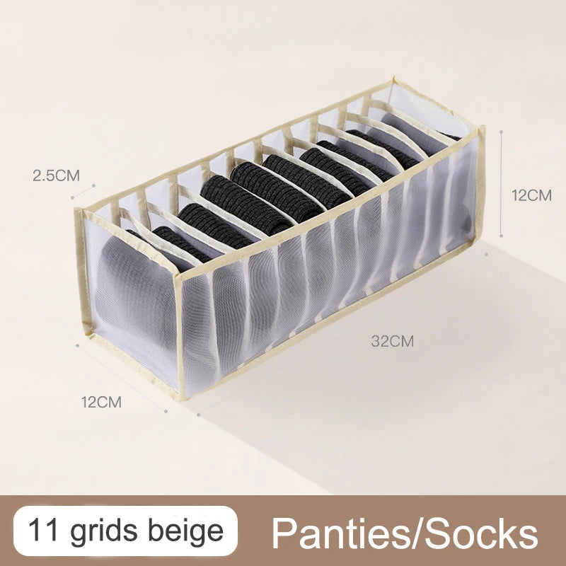 Organizador de Gavetas para Meias e Roupa Interior | Caixa Separadora com 7 Divisórias | Organizador Dobrável para Sutiãs, Calças e Jeans | Ideal para Quarto, Roupeiro e Dormitório