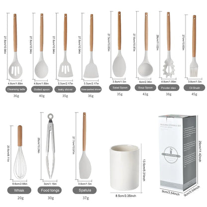 Kit 12 Utensílios Cozinha Cabo Madeira