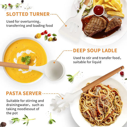 Kit 12 Utensílios Cozinha Cabo Madeira