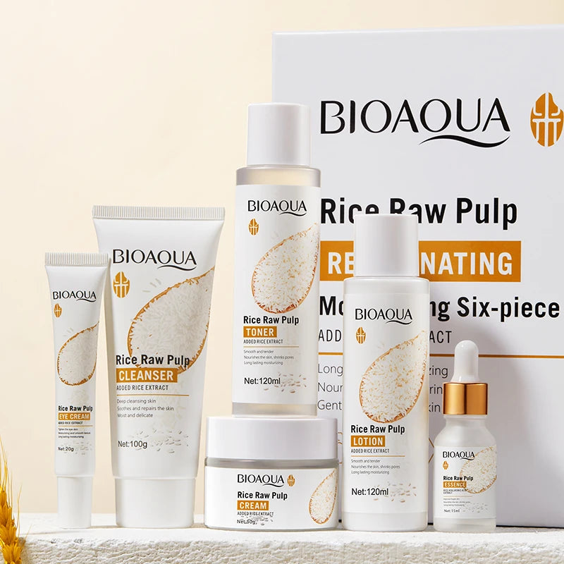 Kit BIOAQUA Arroz 6 Peças - Clareamento Firmeza Anti-Idade Rejuvenescimento Facial Completo