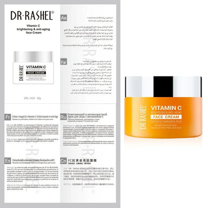 Crema facial con vitamina C del Dr. Rashel: iluminadora, hidratante, aclaradora, mejora las líneas finas y la piel opaca, ácido hialurónico y antienvejecimiento.