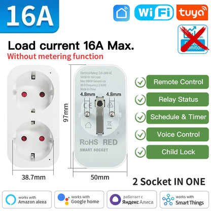 Tuya TNCE Smart Plug WiFi / Zigbee 3.0 – EU Standard 16A / 20A | Energy Monitoring, Timer, Voice Control | Alexa Compatible