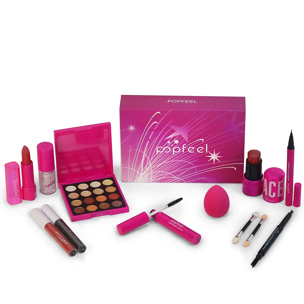 Conjunto Presente POPFEEL Rosa – Kit Maquilhagem com Sombras Blush e Batom para Meninas Aniversário