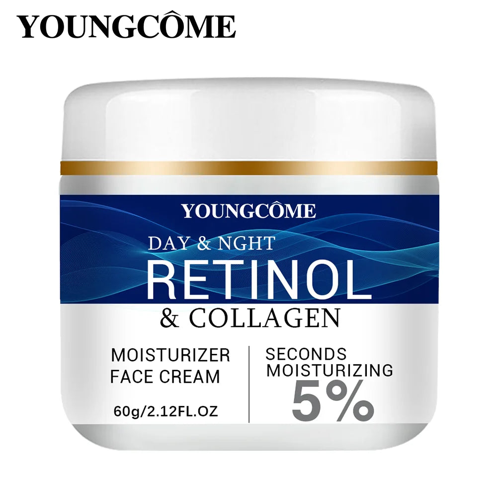Crema facial con colágeno, retinol y ácido hialurónico: antiedad, reafirmante, lifting, líneas de expresión, iluminadora e hidratante.