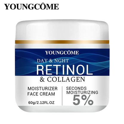 Crema facial con colágeno, retinol y ácido hialurónico: antiedad, reafirmante, lifting, líneas de expresión, iluminadora e hidratante.