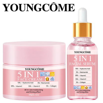 Kit Sérum Creme 5 em 1 Anti-Idade - Clareamento Rugas Firmeza Poros Hidratação Facial