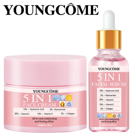 Kit Sérum Creme 5 em 1 Anti-Idade - Clareamento Rugas Firmeza Poros Hidratação Facial