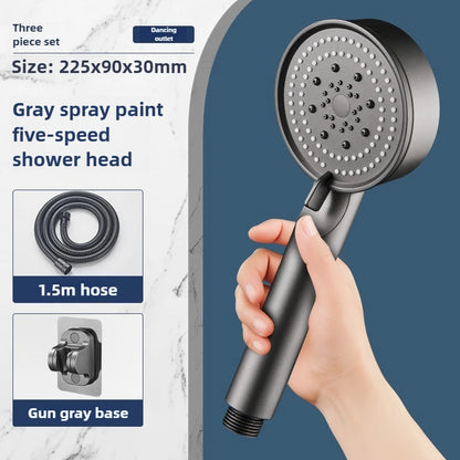 Chuveiro de Mão de Alta Pressão com Suporte e Mangueira – 5 Modos de Jato Ajustáveis | Acessório Redondo para Casa de Banho