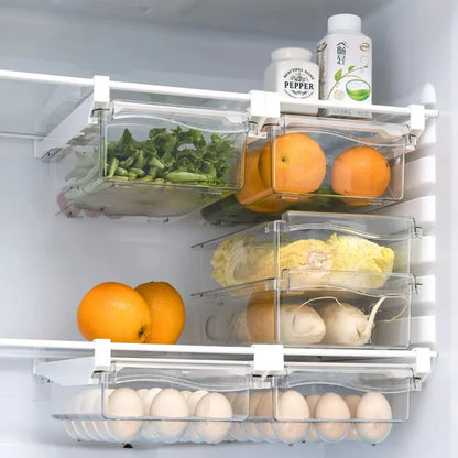 Kitchen Storage Box – Transparent Organizer for Fruits, Vegetables, Eggs, and Food | Sliding Drawer for Refrigerator Shelf
