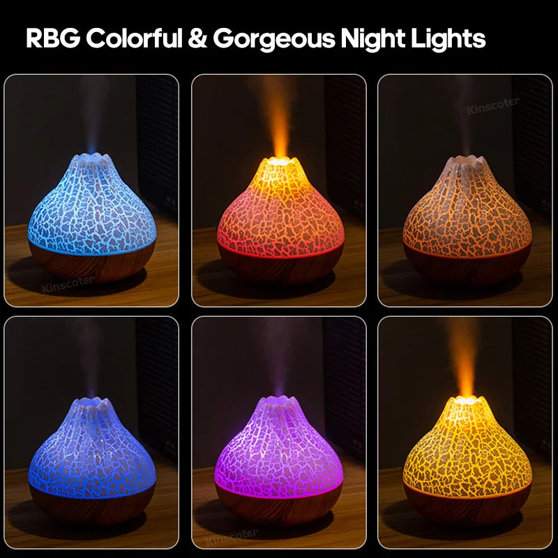 Volcano Humidifier 300ml with 7 LED Colors - USB Aromatherapy Diffuser for Home and Office
