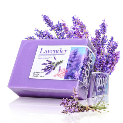 Jabón artesanal de lavanda (100 g): aceite esencial, vitamina C vegetal, limpiador facial, cúrcuma, unifica el tono de la piel.