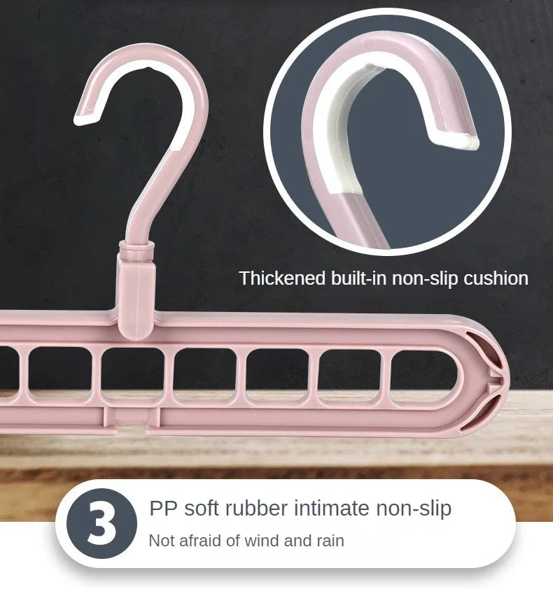 2 ou 4 Peças – Cabide Multifuncional Dobrável e Reutilizável | Suporte com Nove Orifícios para Organização de Roupas | Cabide em Plástico para Uso Doméstico – Vermelho & Verde