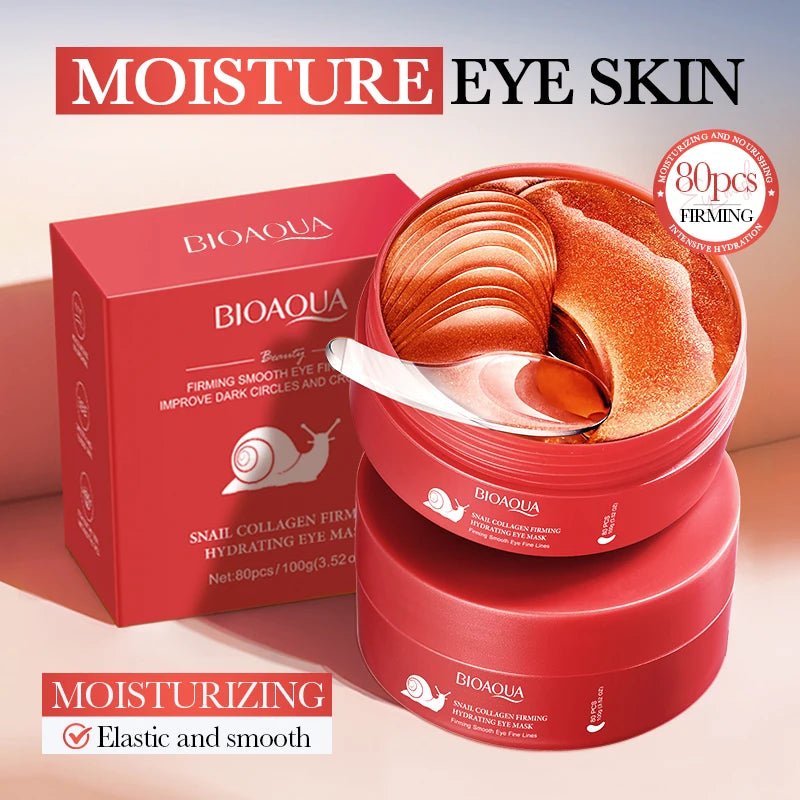 Mascarillas para ojos BIOAQUA (80 unidades) con colágeno de caracol: antiojeras, bolsas y arrugas, hidratantes y antiedad.
