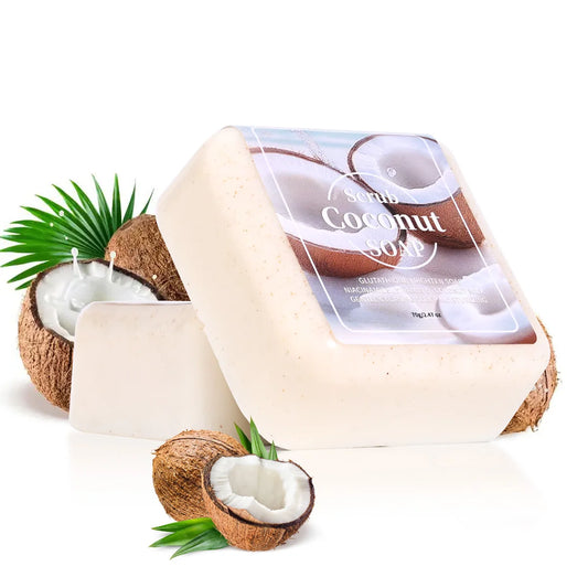 Jabón exfoliante artesanal de glutatión de coco: limpieza profunda, hidratación, baño, aceites esenciales, plantas, portátil.