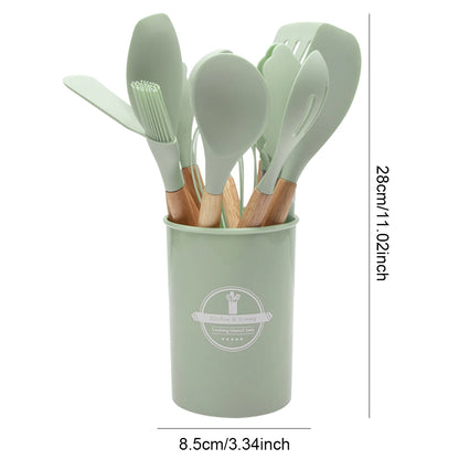 Kit 12 Utensílios Cozinha Cabo Madeira