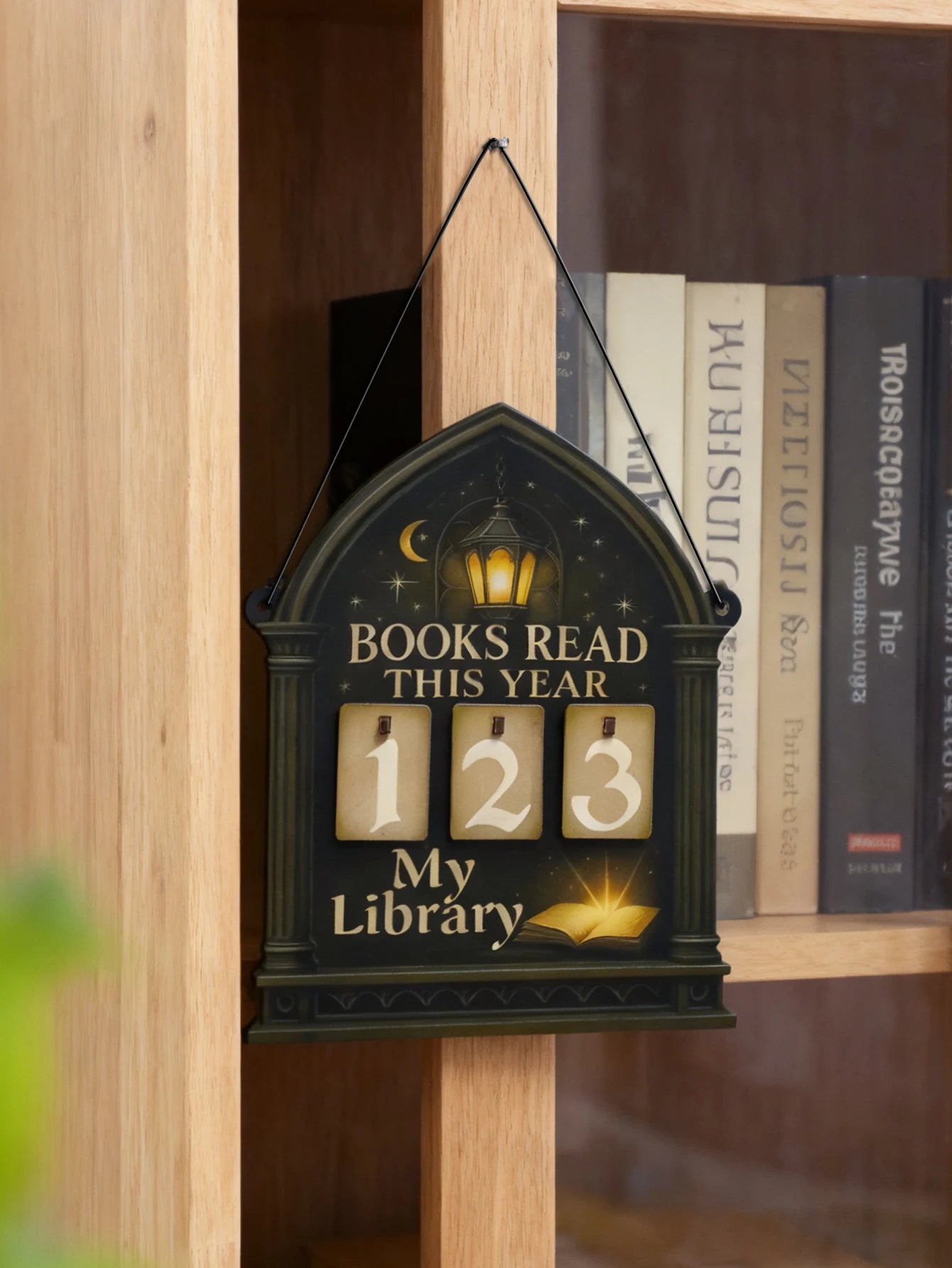 Contador Livros Lidos Decoração Parede - Design Gótico Lanterna Lua Biblioteca Presente Leitores