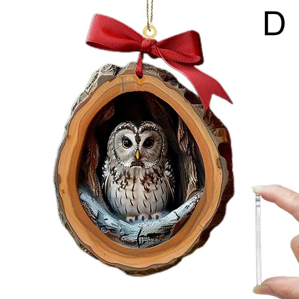 Christmas Cartoon Owl Hanging Pendants Ornament 2D Acrylic Christmas Tree Forest Animal Pendants Home Christmas Ornaments ﻿