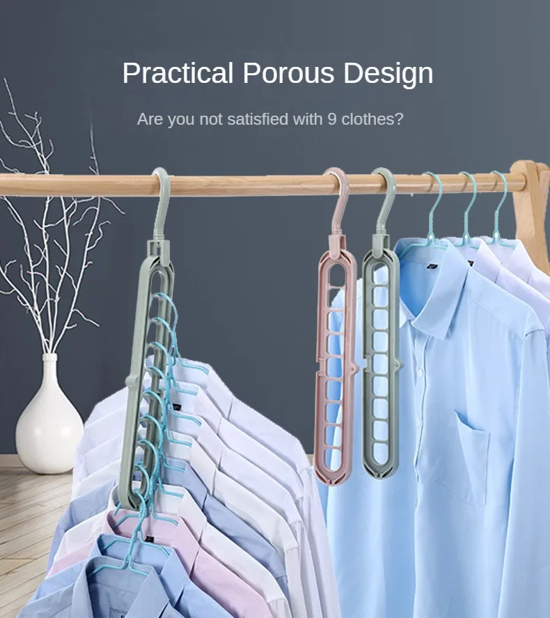 2 ou 4 Peças – Cabide Multifuncional Dobrável e Reutilizável | Suporte com Nove Orifícios para Organização de Roupas | Cabide em Plástico para Uso Doméstico – Vermelho & Verde
