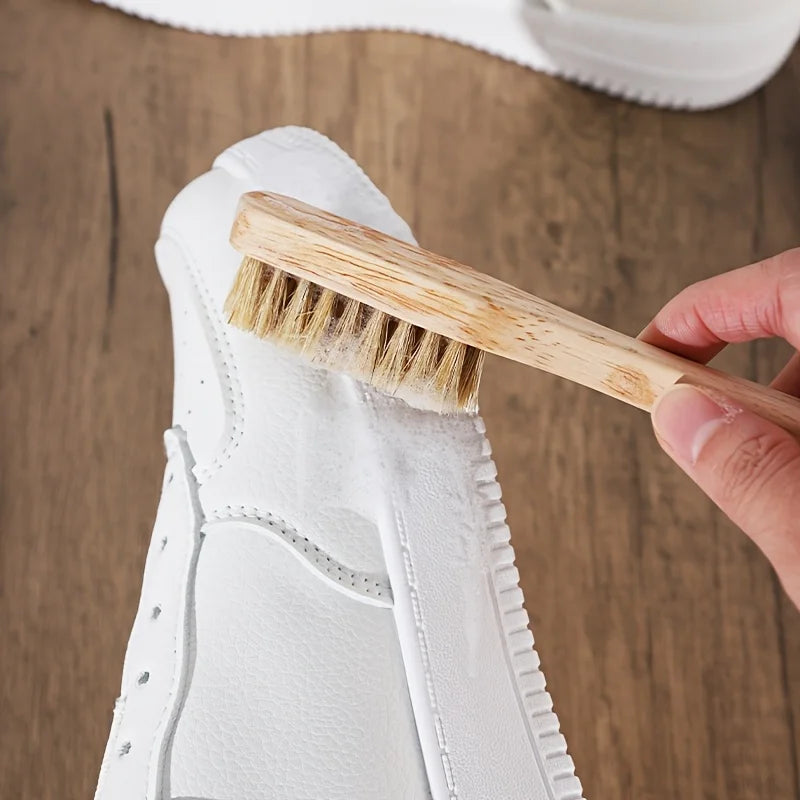 Escova Sapatos Madeira Maciça Cerdas Javali Cabo Longo – Limpeza Profunda Cantos Ténis Calçado