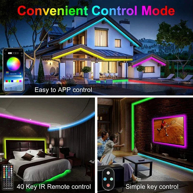 Faixa LED RGB 20M com Sincronização Musical - Controlo App e Remoto para Decoração