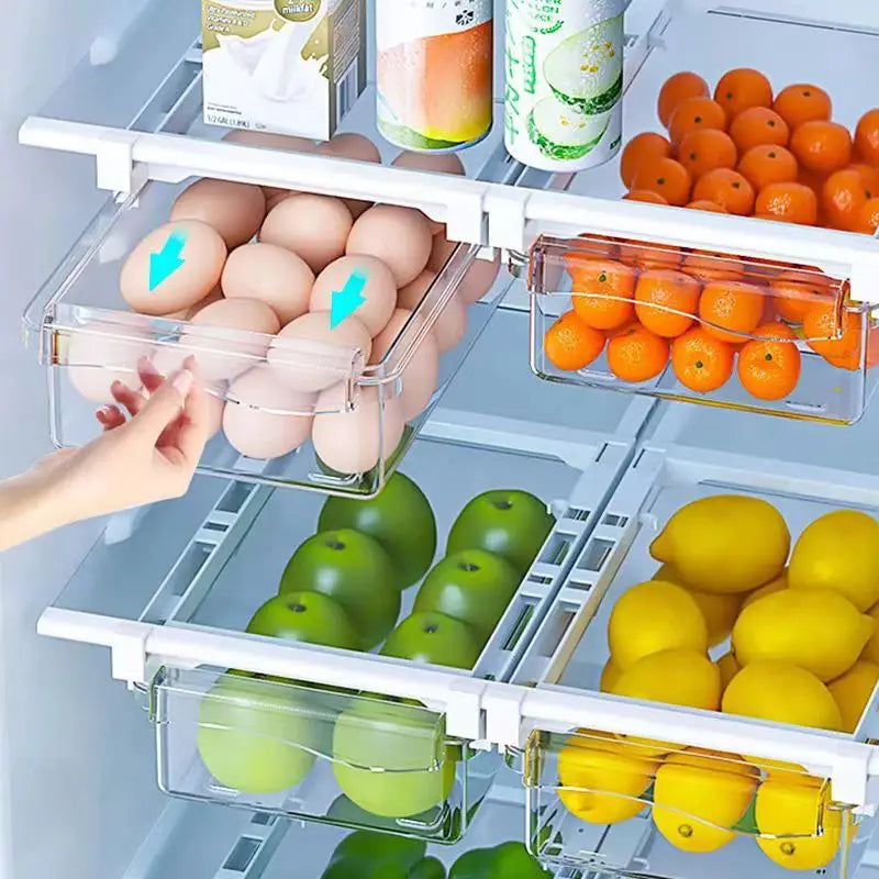 Kitchen Storage Box – Transparent Organizer for Fruits, Vegetables, Eggs, and Food | Sliding Drawer for Refrigerator Shelf