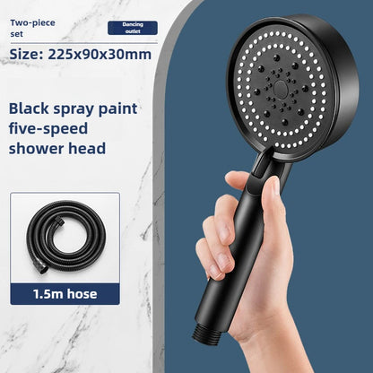 Chuveiro de Mão de Alta Pressão com Suporte e Mangueira – 5 Modos de Jato Ajustáveis | Acessório Redondo para Casa de Banho