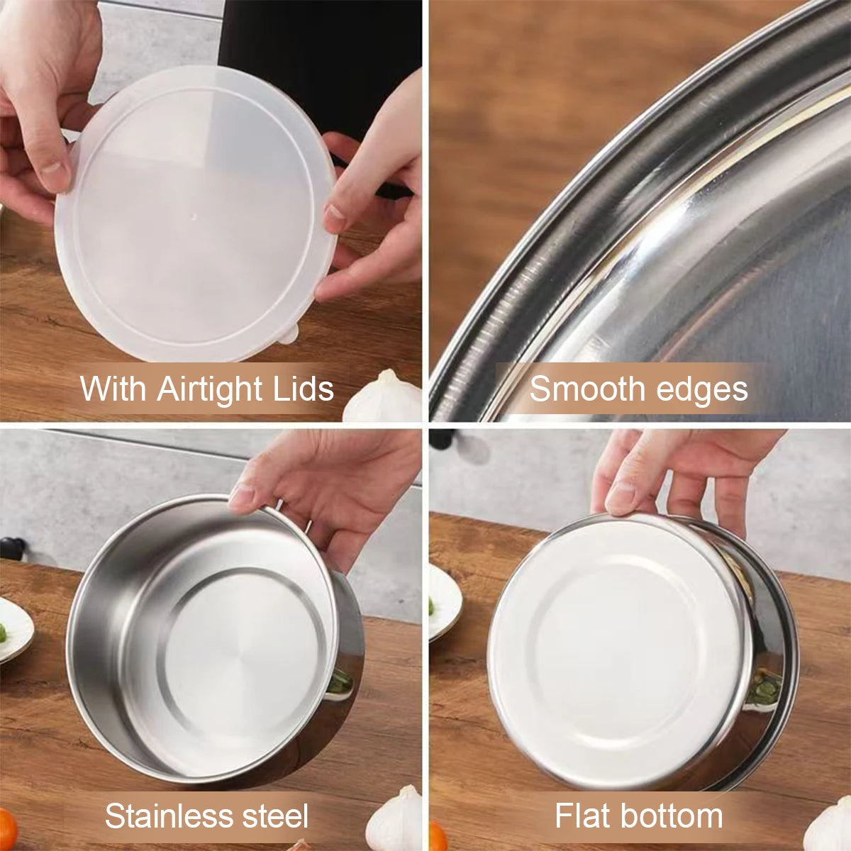 Kit 5 Caixas Conservação Aço Inox Frigorífico - Organizador Alimentos Hermético Multiuso